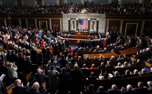 US President Obama receives a standing ovation as he addresses a Joint Session of Congress on Capitol Hill in Washington